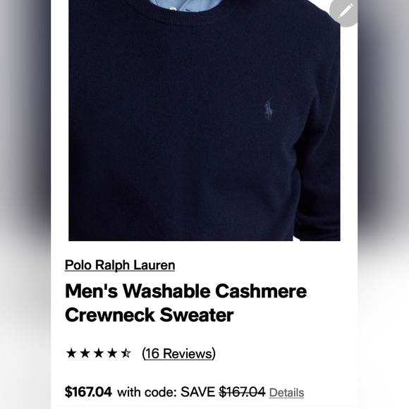 POLO Ralph Lauren, Washable Merino Wool cashmere, Blue, XXL - Picture 2 of 6